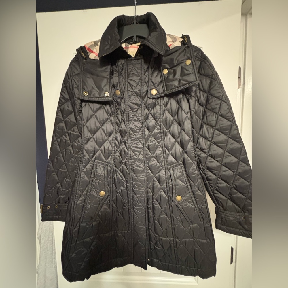 Authentic Burberry London England Black Quilted Puffer Hooded Jacket, XS